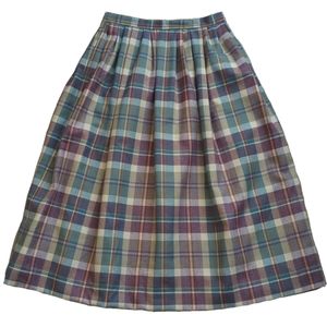 Vintage gathered pastel plaid wool skirt